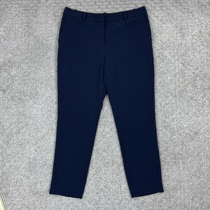 Theory Pants Womens 8 Navy Blue Ankle Dress Treeca Trousers Modern Crepe Work